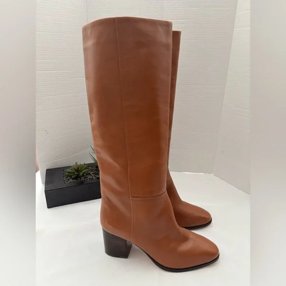 J. CREW SADIE RICH OAK KNEE HIGH LEATHER UPPER AND STACKED HEEL IMPORTED SZ 11 - Picture 11 of 12